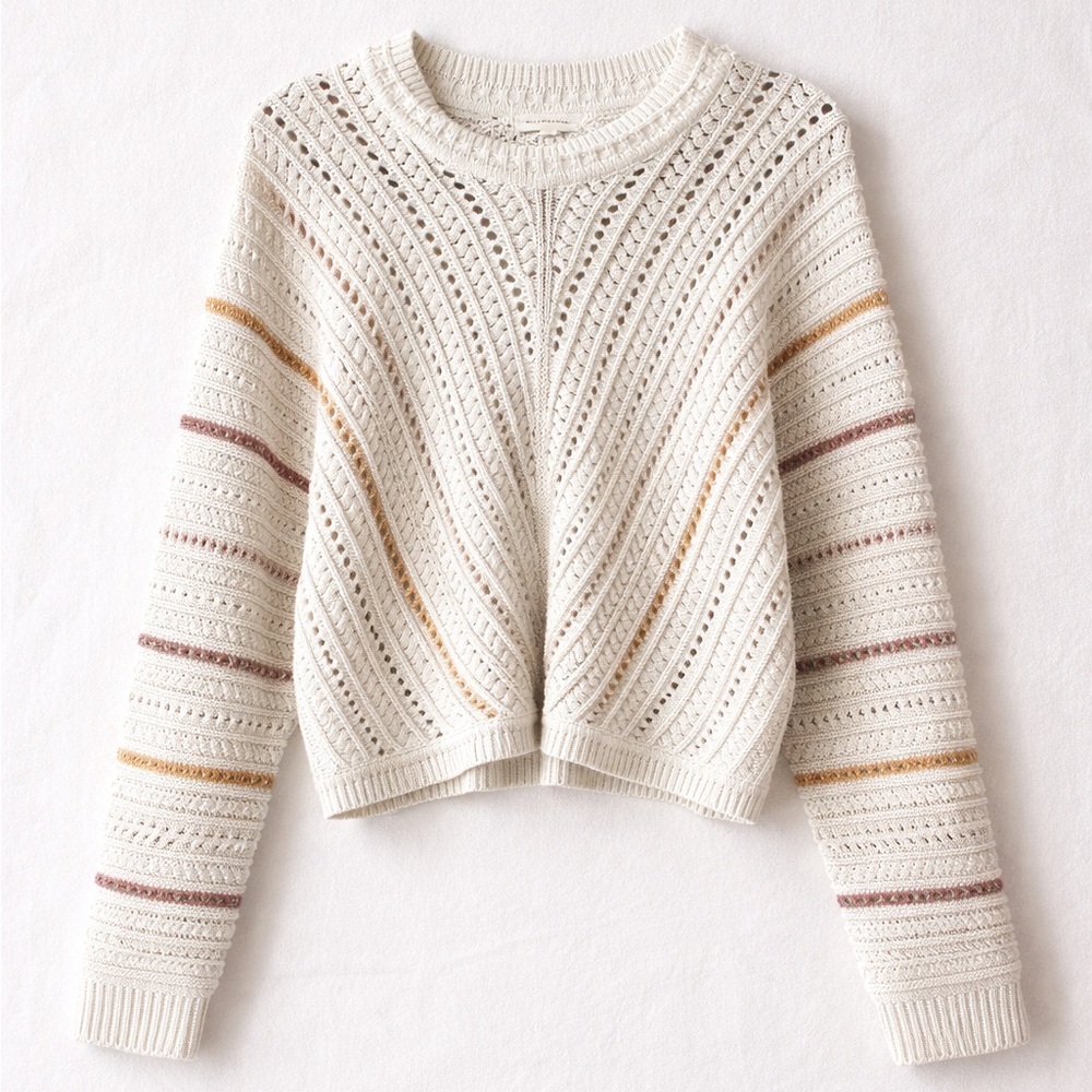 Grade & Gather | Ivory Chevron Open Knit Sweater Size Large